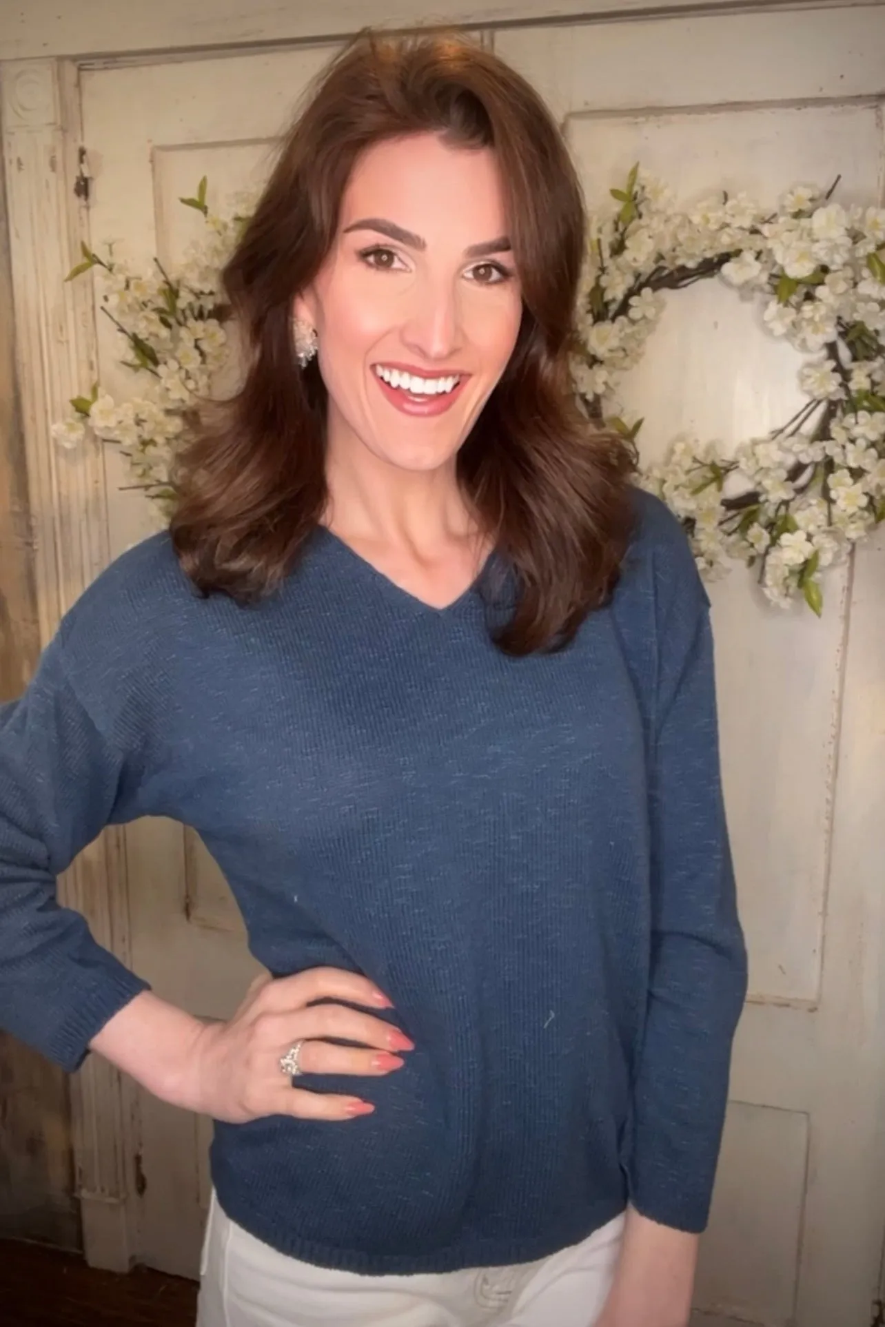 V- Neck Cotton Crop Sweater