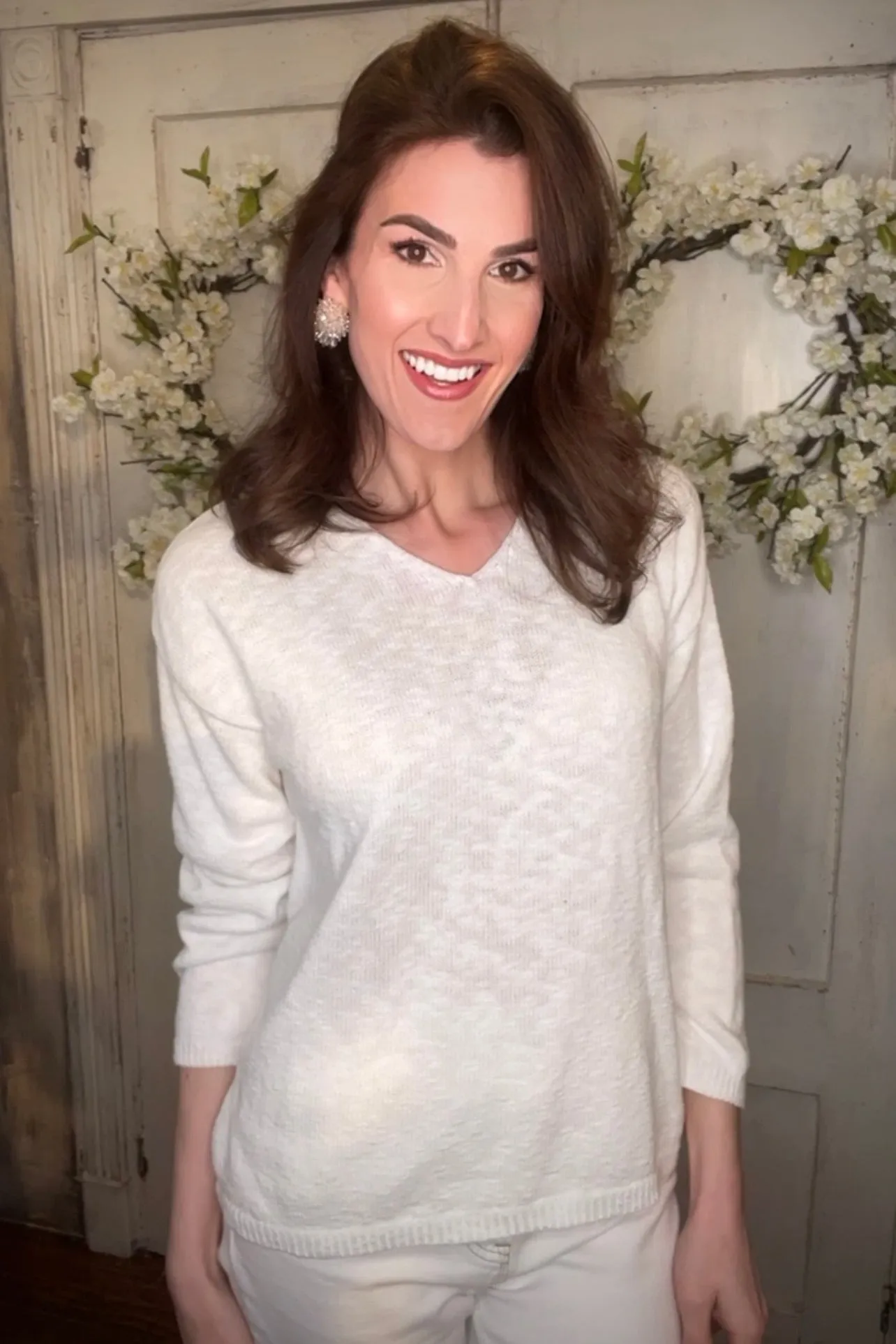 V- Neck Cotton Crop Sweater