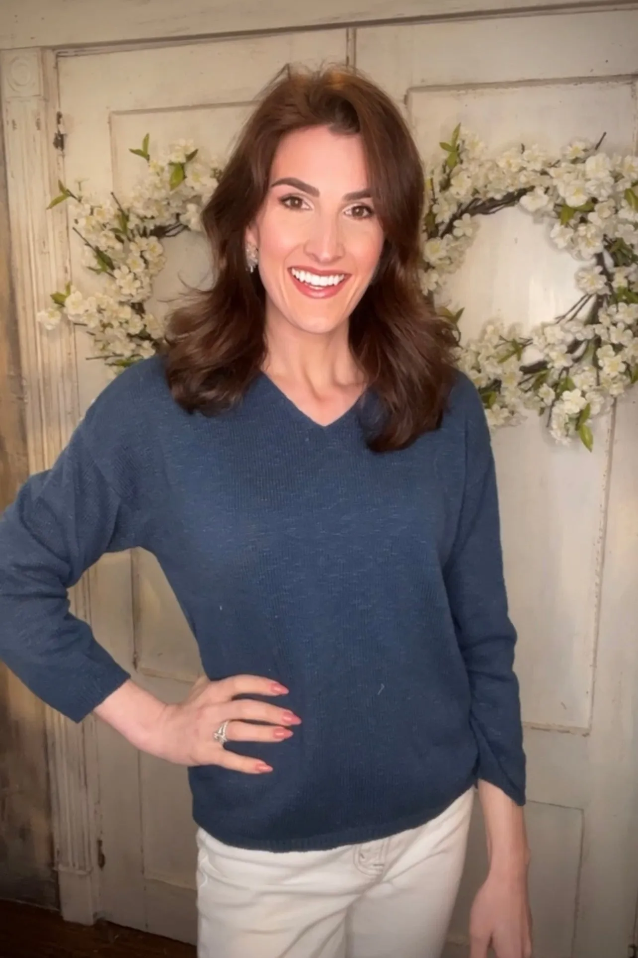 V- Neck Cotton Crop Sweater