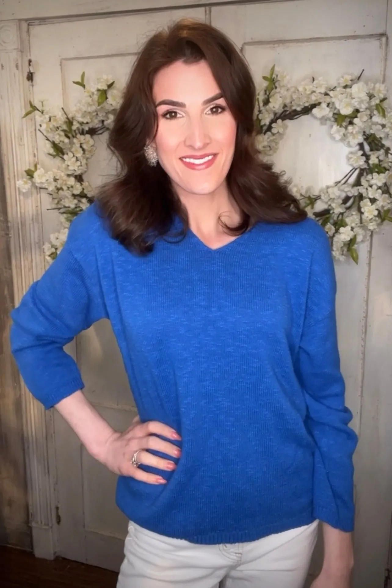 V- Neck Cotton Crop Sweater