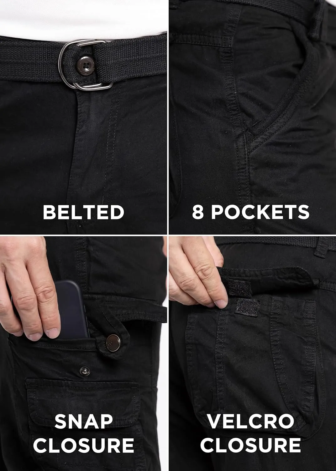 X RAY Mens Cargo Pants, Soft Cotton W/Deep Pockets & Belt Cargo Pants for Men Work and Travel