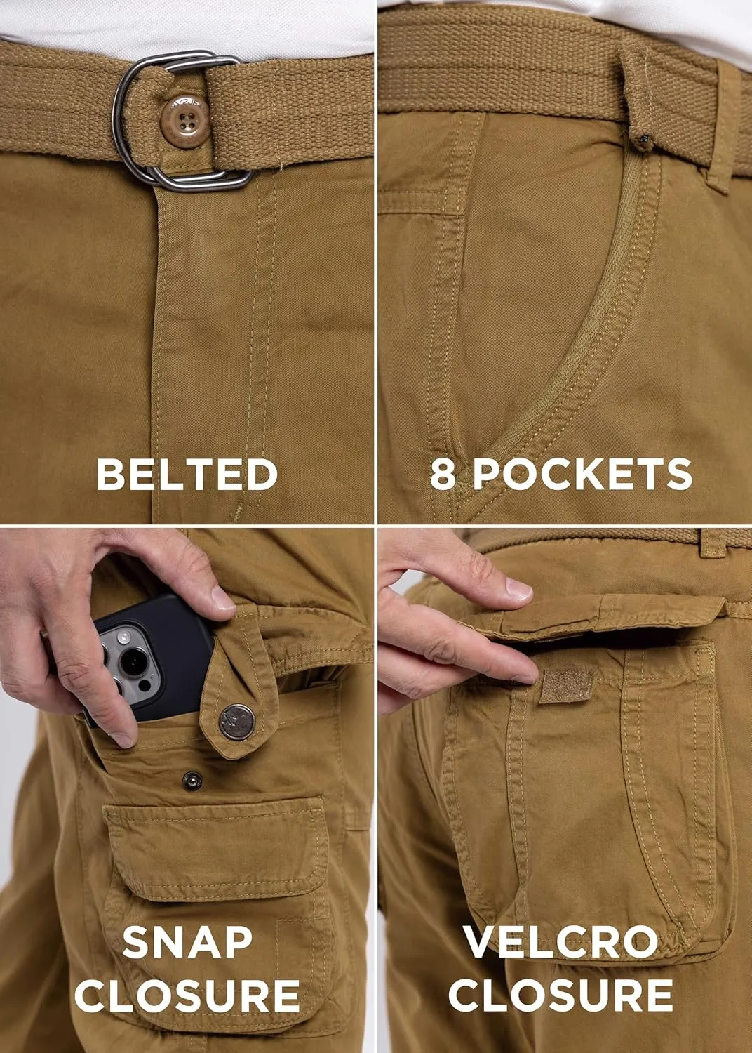 X RAY Mens Cargo Pants, Soft Cotton W/Deep Pockets & Belt Cargo Pants for Men Work and Travel