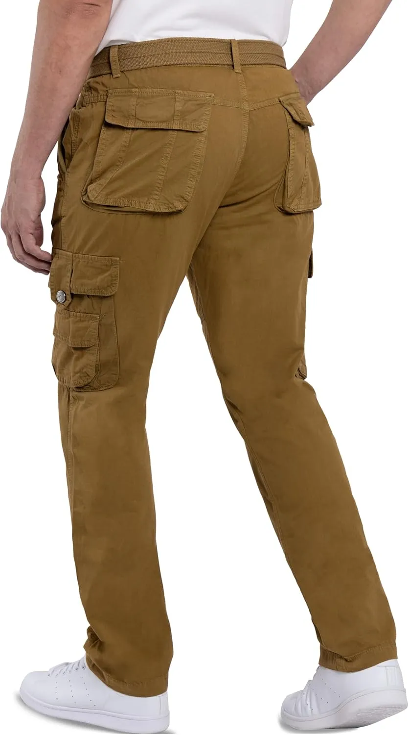 X RAY Mens Cargo Pants, Soft Cotton W/Deep Pockets & Belt Cargo Pants for Men Work and Travel